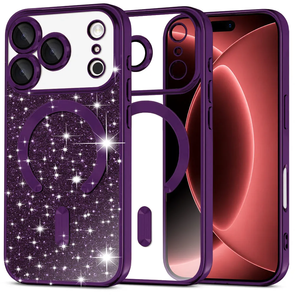 Custodia MagSafe per Apple iPhone 18 Pro Max / 17 Pro Max, Techsuit, Luxury Glitter, Viola Scuro - immagine 1