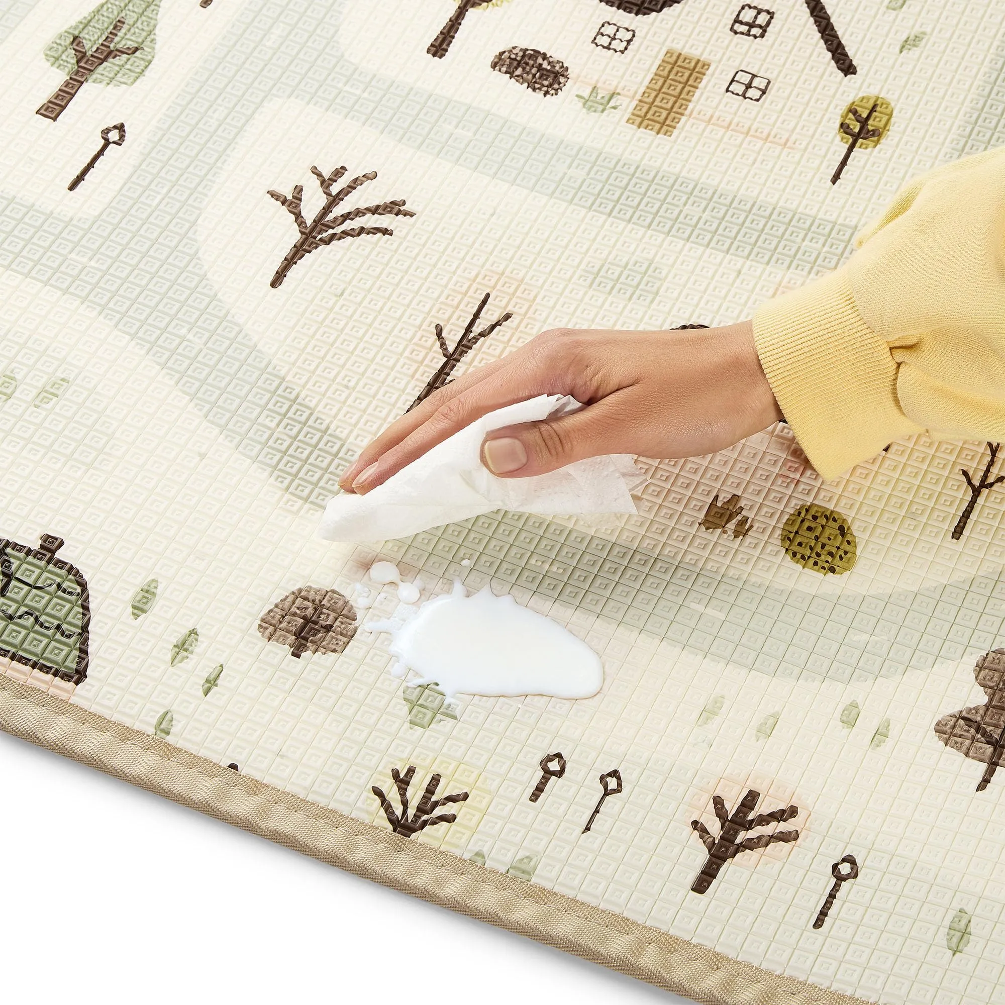 Mamabrum Tappeto Gioco Reversibile 180x120 cm per Neonati e Bambini, Superficie Morbida in Schiuma XPE per Gattonare e Giocare, Motivo Dolce Cittadina/Beige Sabbia, Sottofondo Leggero Arrotolabile - immagine 15