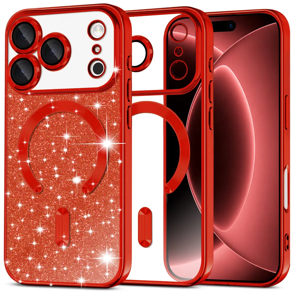 Custodia MagSafe per Apple iPhone 18 Pro Max / 17 Pro Max, Techsuit, Luxury Glitter, Rossa - immagine 1
