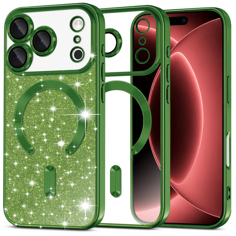Custodia MagSafe per Apple iPhone 18 Pro Max / 17 Pro Max, Techsuit, Luxury Glitter, Verde Scuro - immagine 1