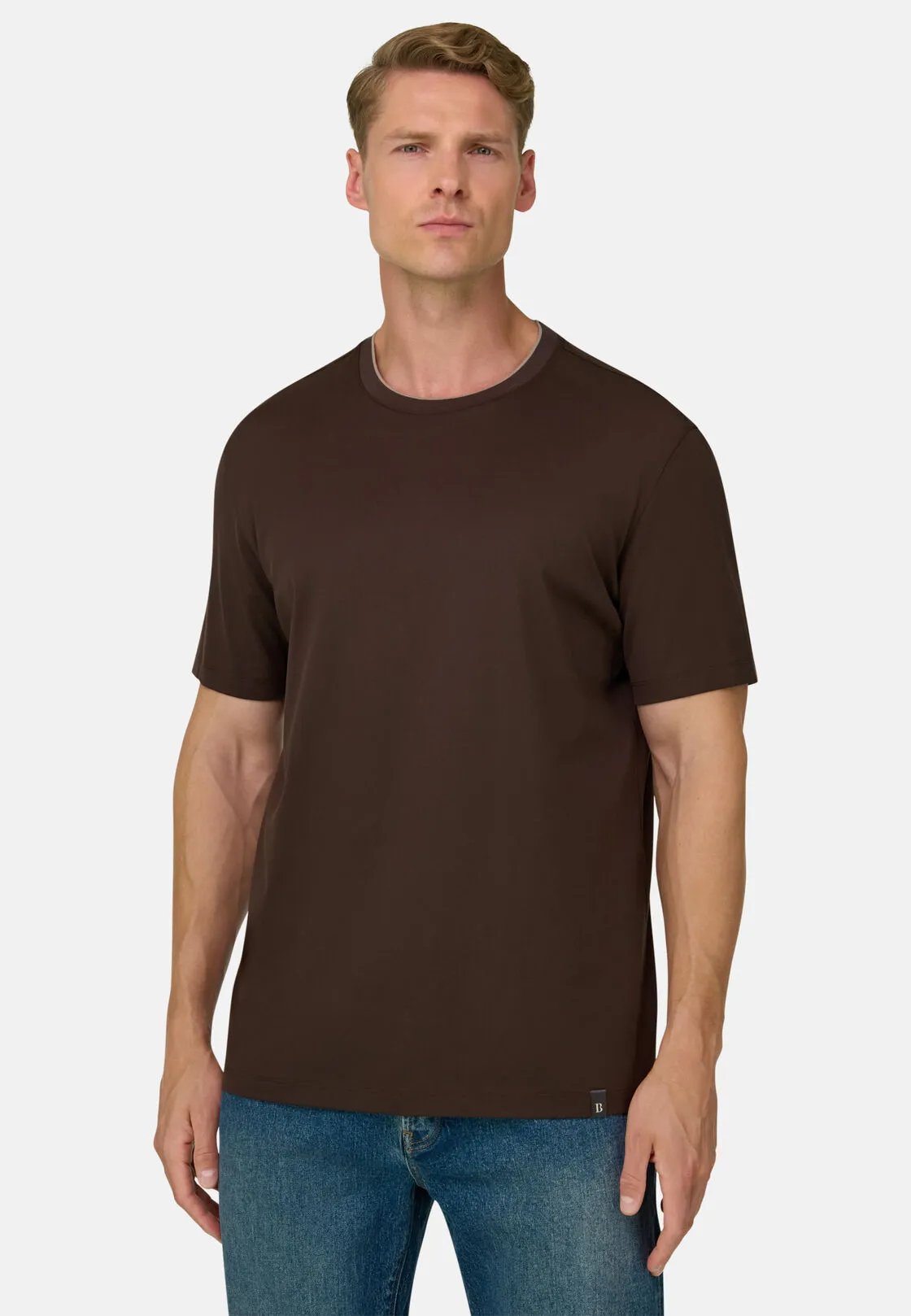 Boggi, T-shirt In Jersey Di Cotone E Seta, Uomo, Marrone scuro, Taglia: XL - immagine 1