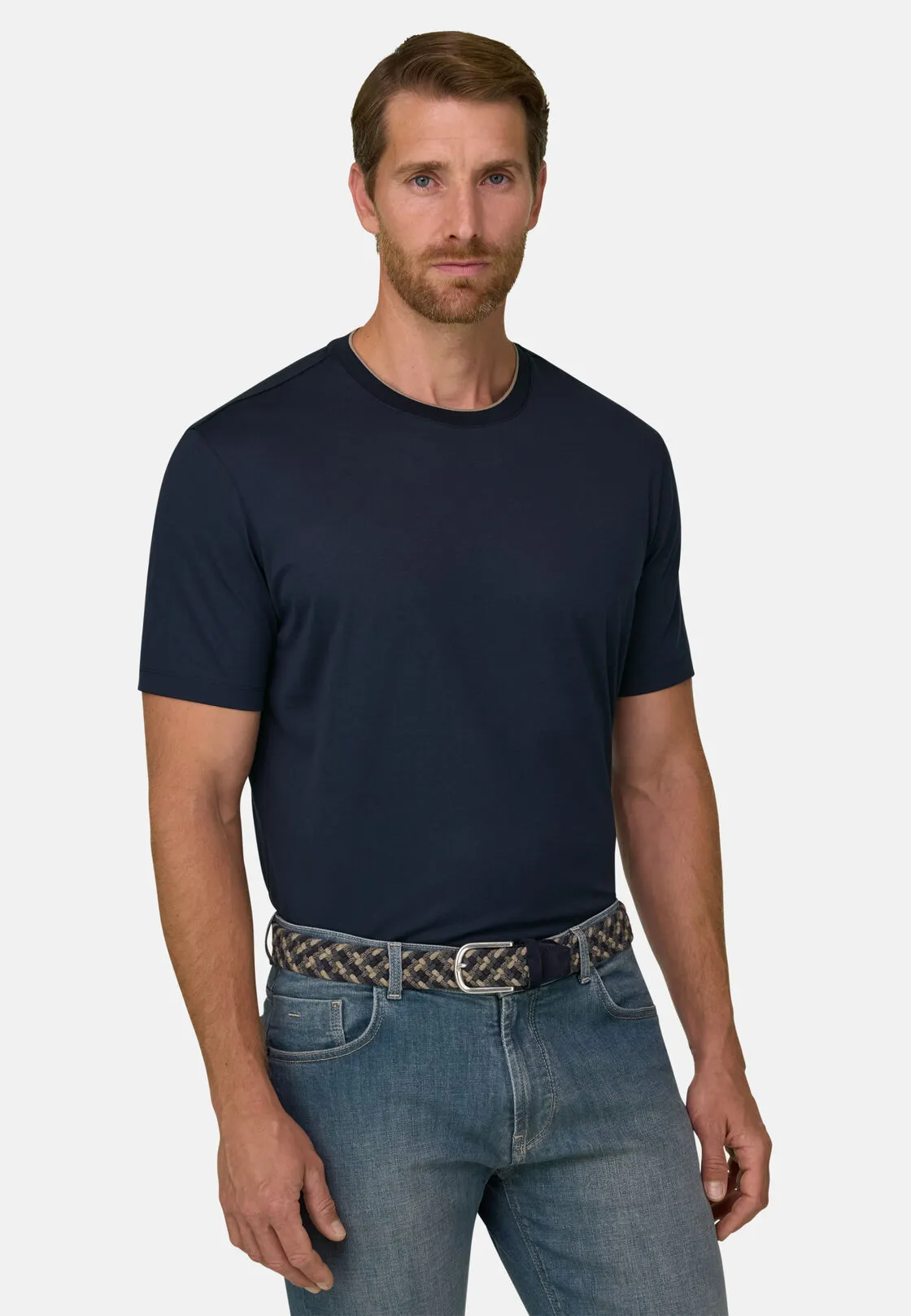 Boggi, T-shirt In Jersey Di Cotone E Seta, Uomo, Navy, Taglia: S - immagine 1