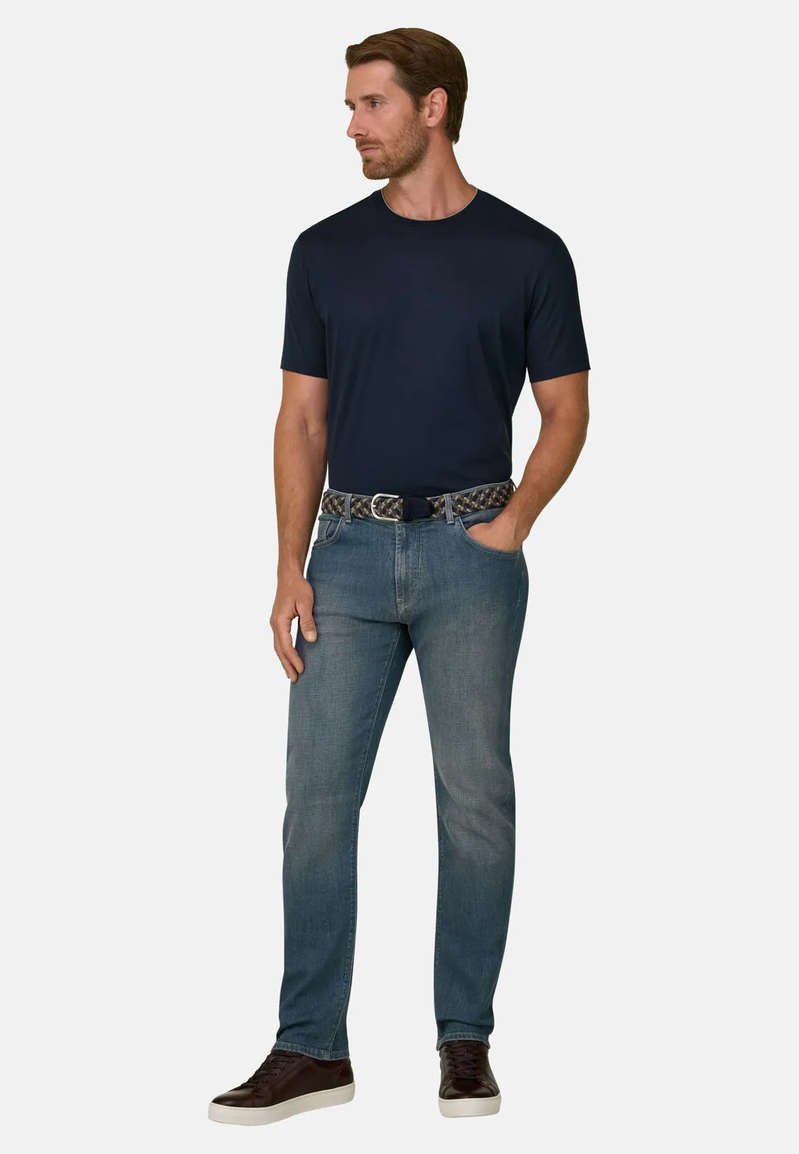 Boggi, T-shirt In Jersey Di Cotone E Seta, Uomo, Navy, Taglia: S - immagine 2