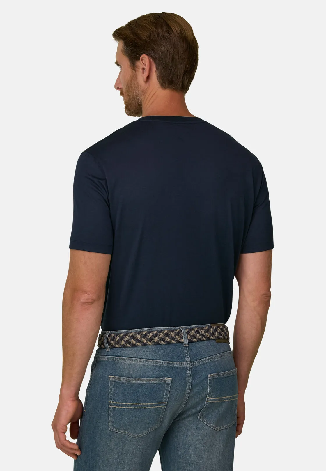 Boggi, T-shirt In Jersey Di Cotone E Seta, Uomo, Navy, Taglia: XXL - immagine 4
