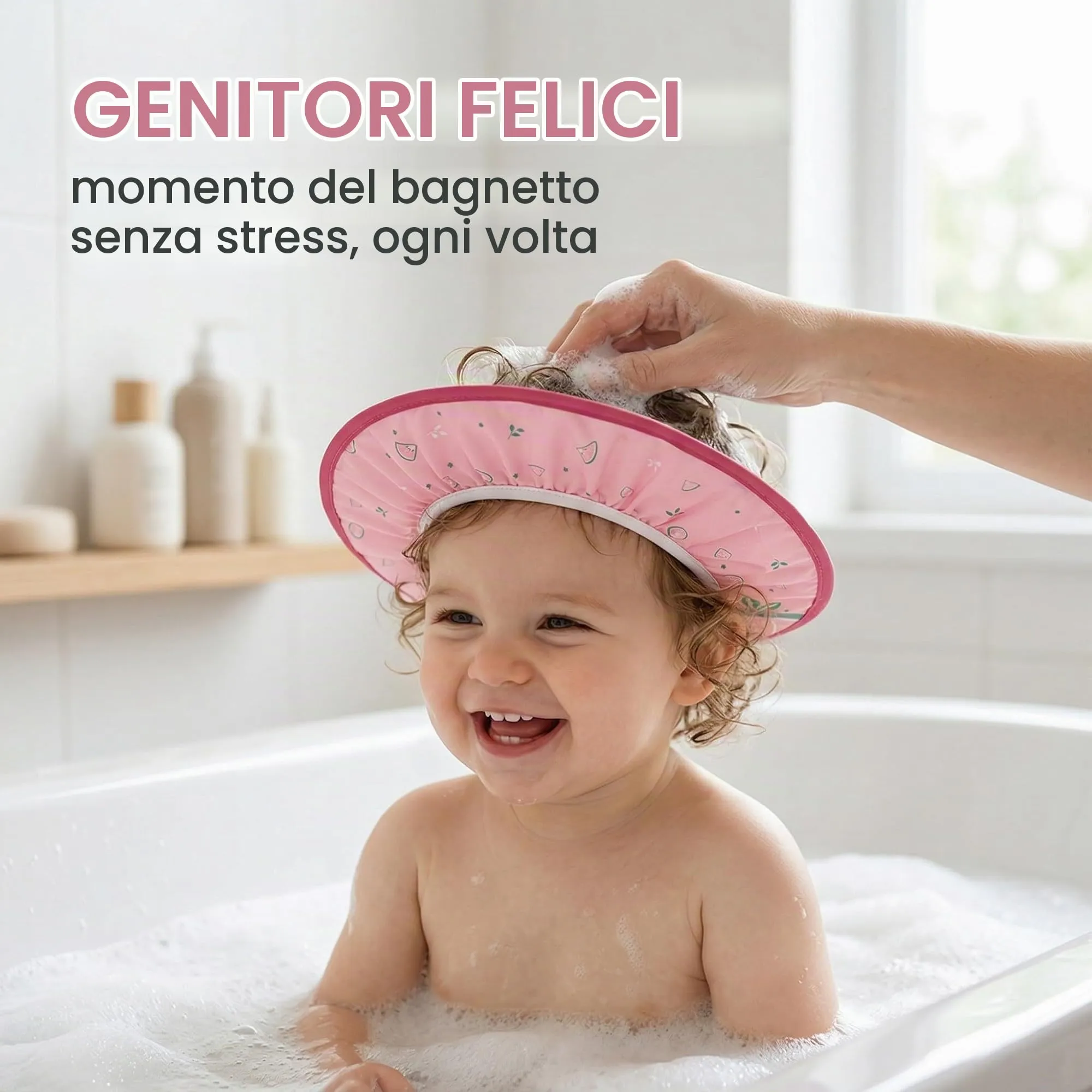 FIMWOLZ Cappello da Doccia per Bambini e Neonati Visiera da Bagno Regolabile Protezione Impermeabile Shampoo Cappello Morbido per Bagno (Diametro Interno 10 cm, Diametro Esterno 30 cm)(Rosa) - immagine 2