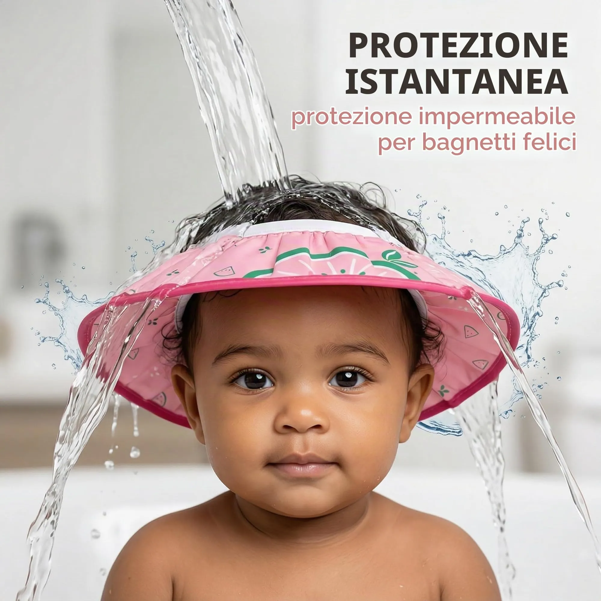 FIMWOLZ Cappello da Doccia per Bambini e Neonati Visiera da Bagno Regolabile Protezione Impermeabile Shampoo Cappello Morbido per Bagno (Diametro Interno 10 cm, Diametro Esterno 30 cm)(Rosa) - immagine 3