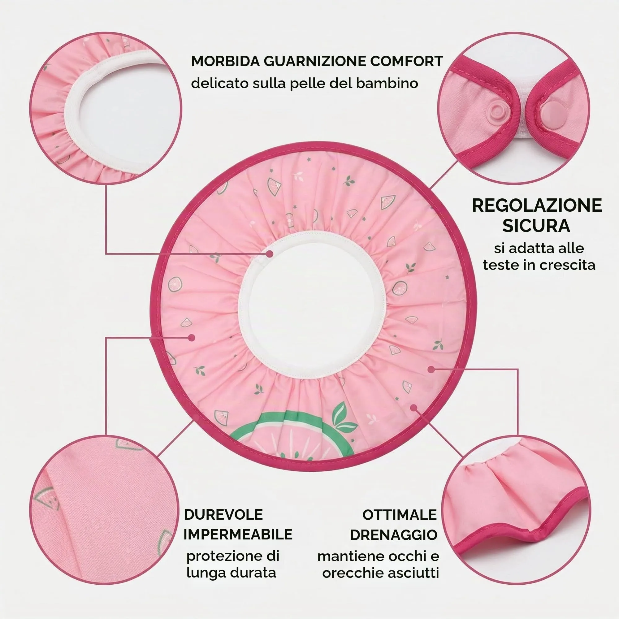 FIMWOLZ Cappello da Doccia per Bambini e Neonati Visiera da Bagno Regolabile Protezione Impermeabile Shampoo Cappello Morbido per Bagno (Diametro Interno 10 cm, Diametro Esterno 30 cm)(Rosa) - immagine 5