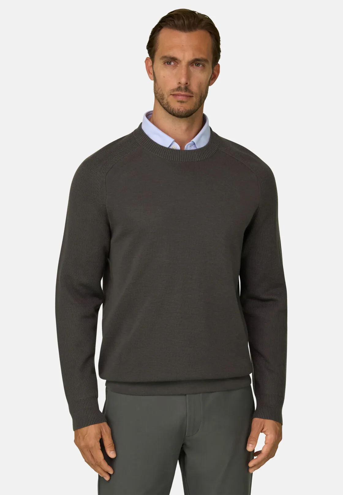 Boggi, Girocollo In Misto Lana Merino Wooltech, Uomo, Militare, Taglia: M - immagine 1