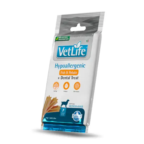 Farmina Vet Life Hypoallergenic snack dentali per cani Adult Medium/Large 100 gr Pesce e patate - immagine 1