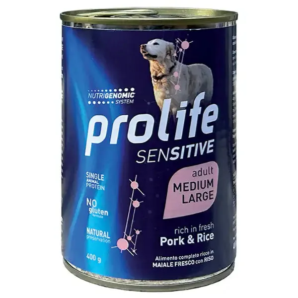 Prolife Sensitive Dog Adult Medium/Large 400 gr Maiale e riso - confezione da 6 pezzi - Cibo umido per cani - immagine 1