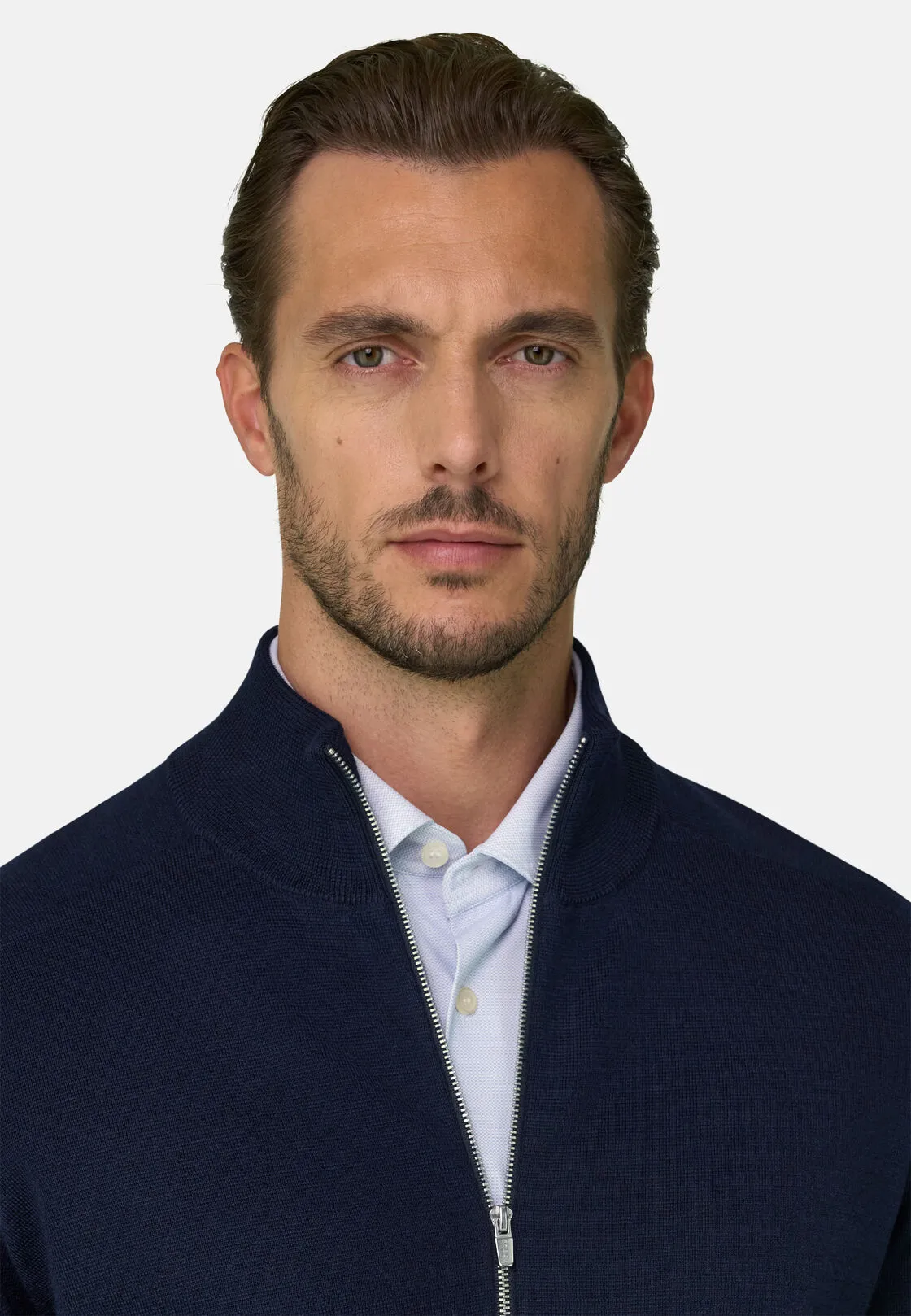 Boggi, Maglia Full Zip In Misto Lana Merino Wooltech, Uomo, Navy, Taglia: XL - immagine 3