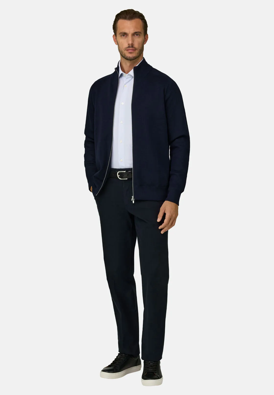 Boggi, Maglia Full Zip In Misto Lana Merino Wooltech, Uomo, Navy, Taglia: S - immagine 2