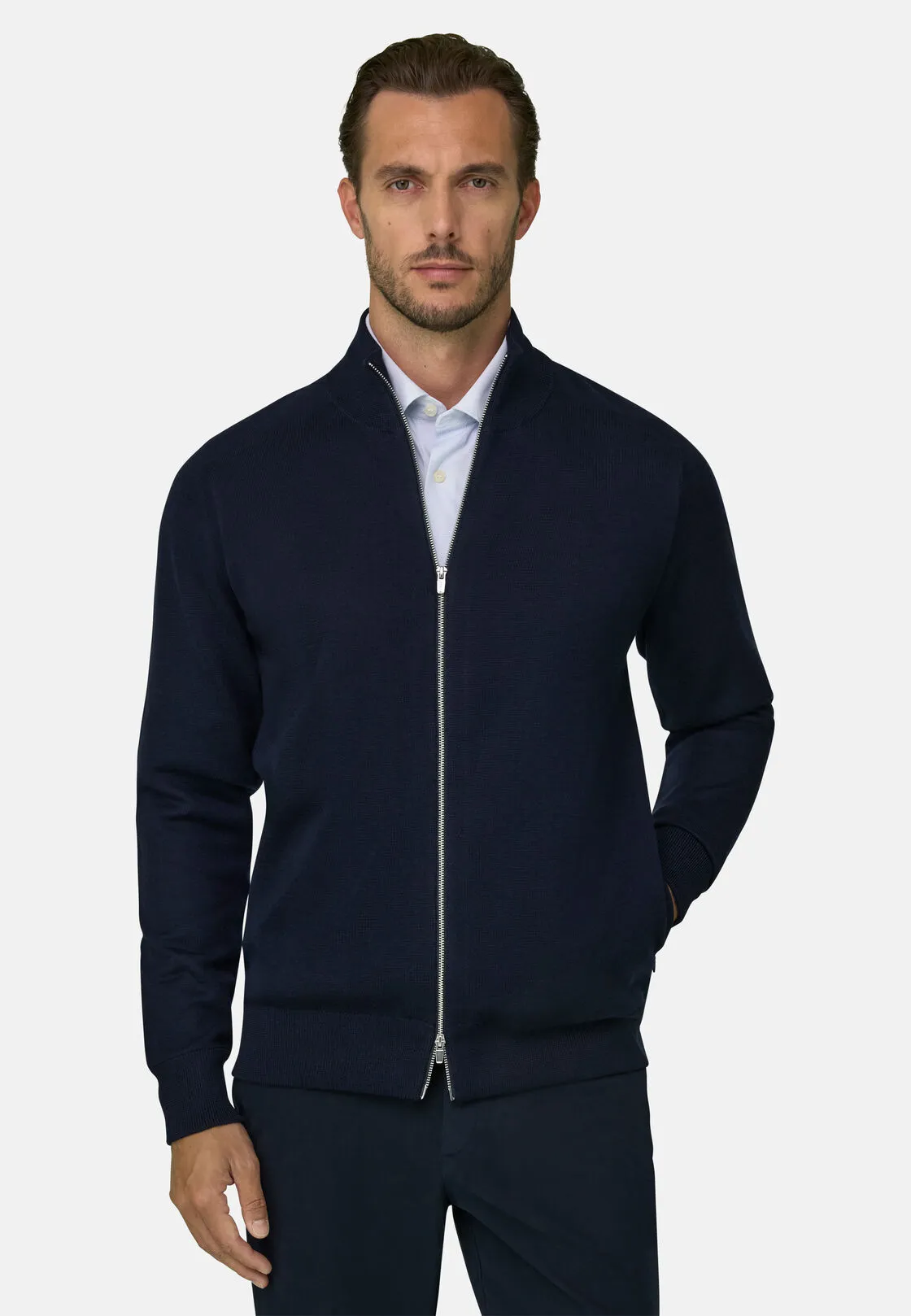 Boggi, Maglia Full Zip In Misto Lana Merino Wooltech, Uomo, Navy, Taglia: XXL - immagine 1