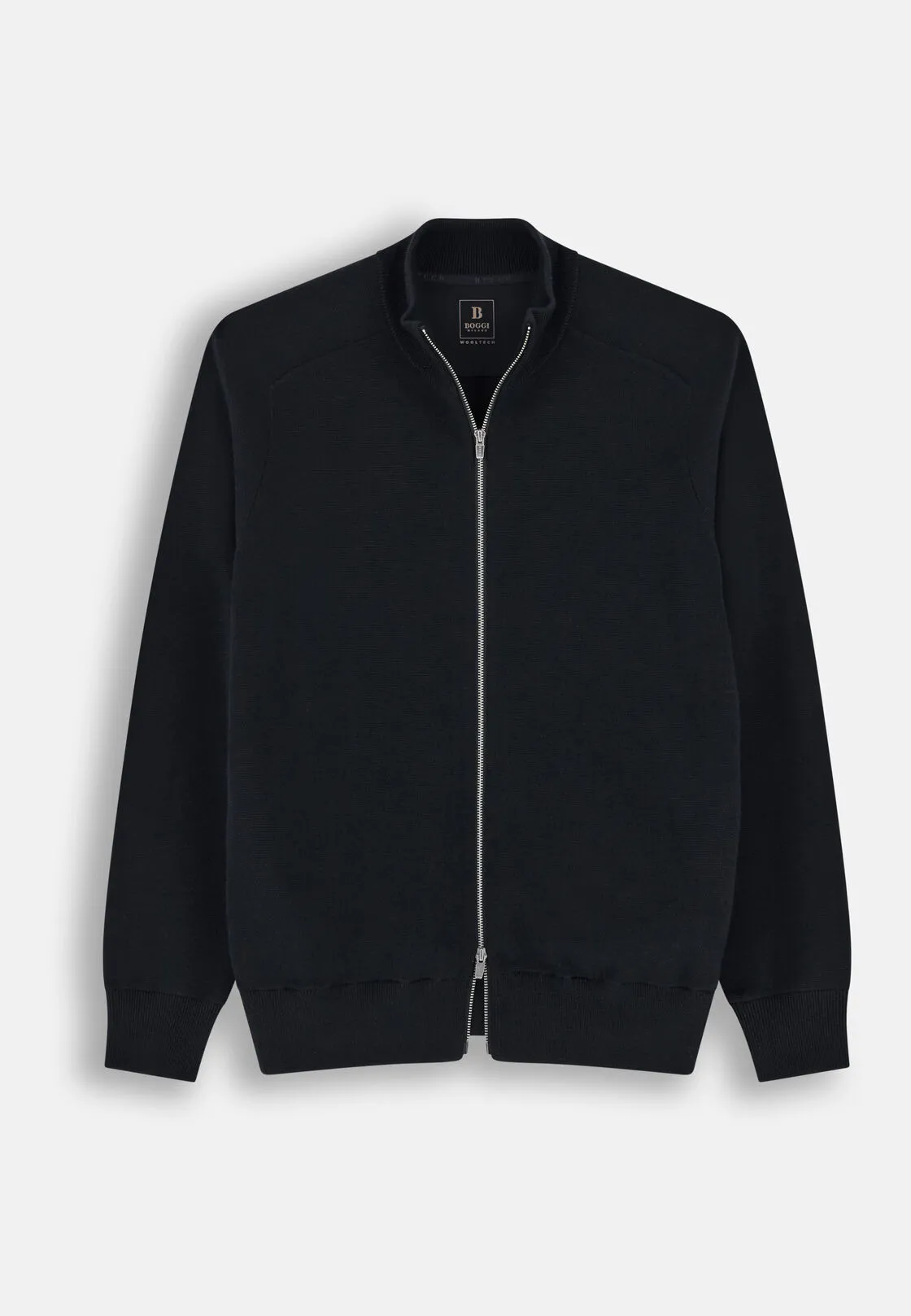 Boggi, Maglia Full Zip In Misto Lana Merino Wooltech, Uomo, Nero, Taglia: L - immagine 5