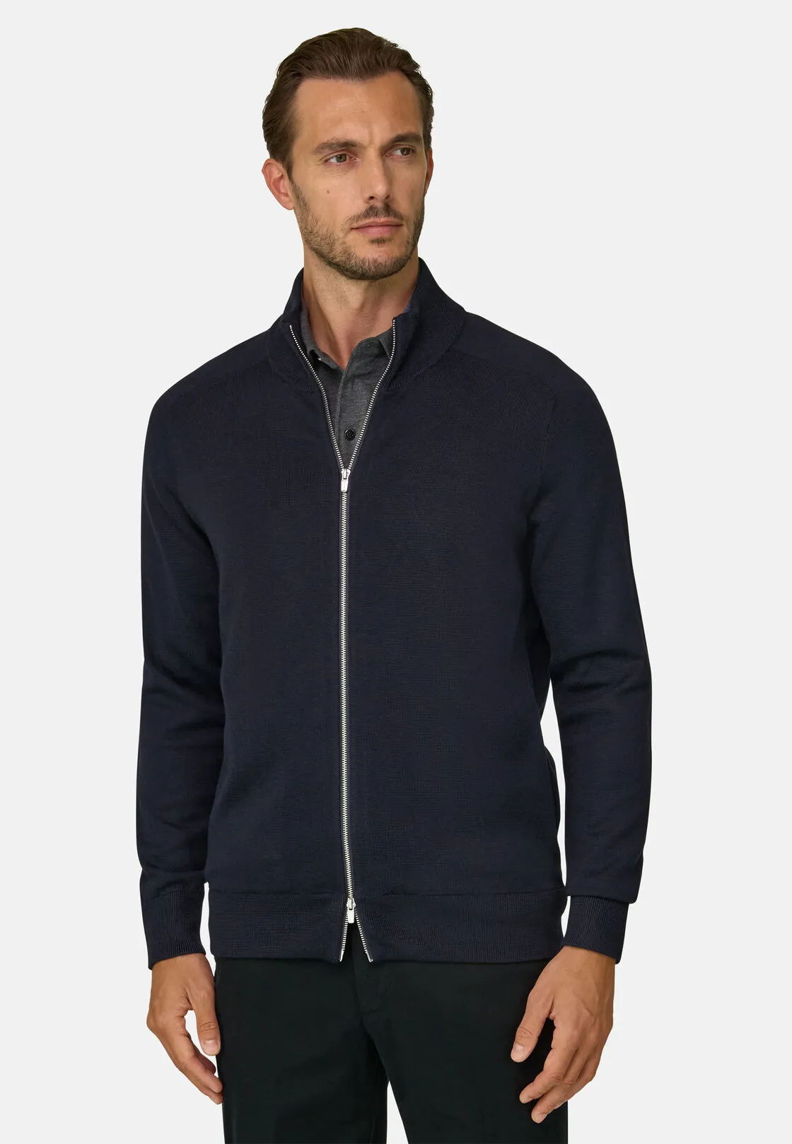 Boggi, Maglia Full Zip In Misto Lana Merino Wooltech, Uomo, Nero, Taglia: M - immagine 1