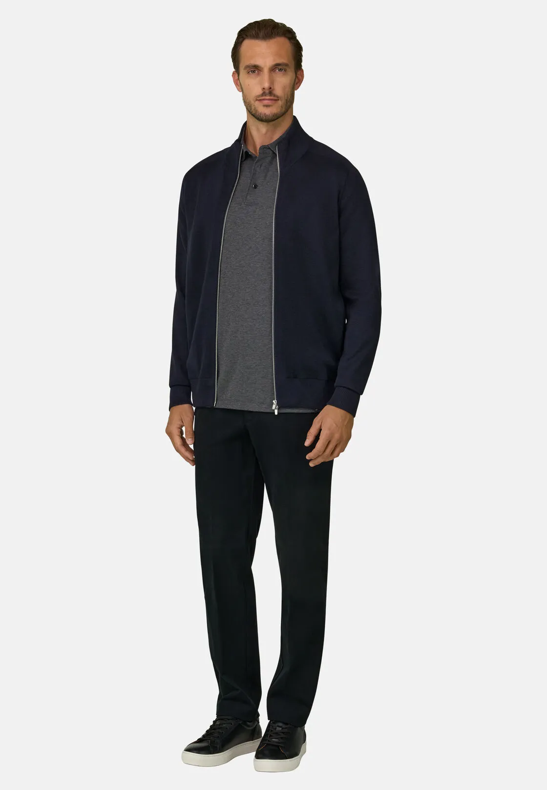 Boggi, Maglia Full Zip In Misto Lana Merino Wooltech, Uomo, Nero, Taglia: XL - immagine 2