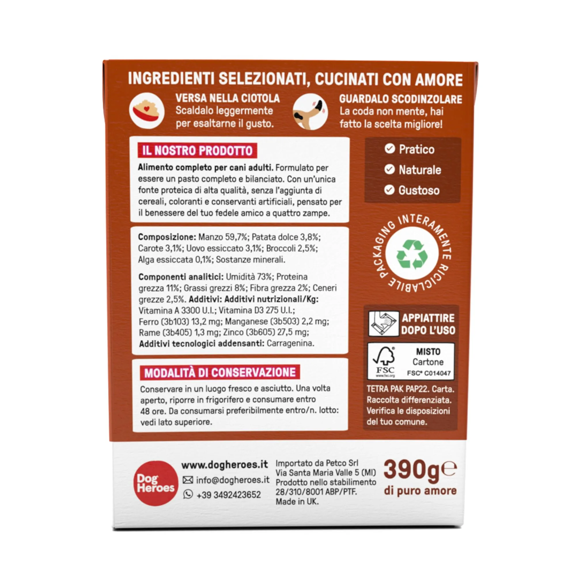 Dog Heroes Cibo Umido per Cani Manzo (60%) 24x390g - immagine 3