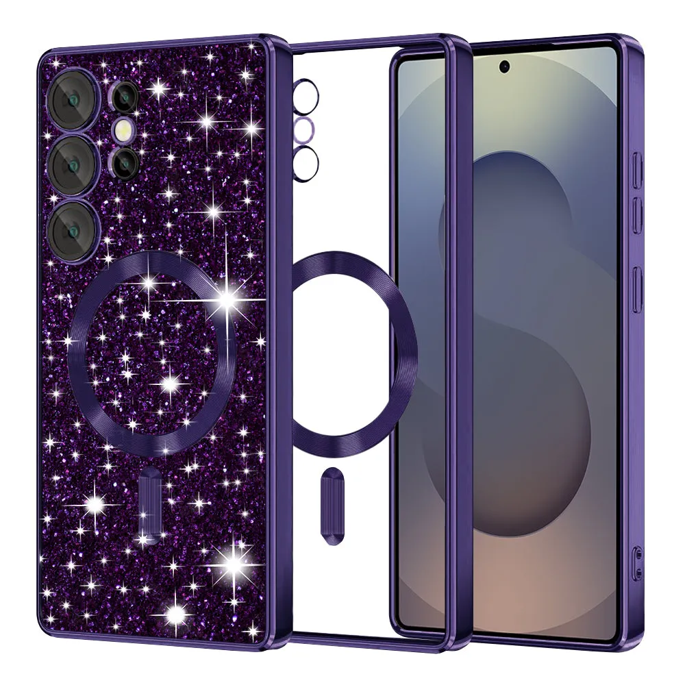 Custodia MagSafe per Samsung Galaxy S25 Ultra S938, Techsuit, Luxury Glitter, Viola Scuro - immagine 1