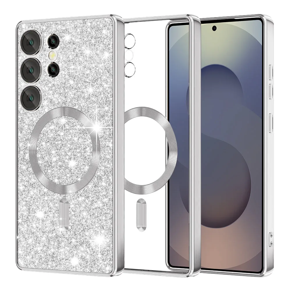 Custodia MagSafe per Samsung Galaxy S25 Ultra S938, Techsuit, Luxury Glitter, Argento - immagine 1