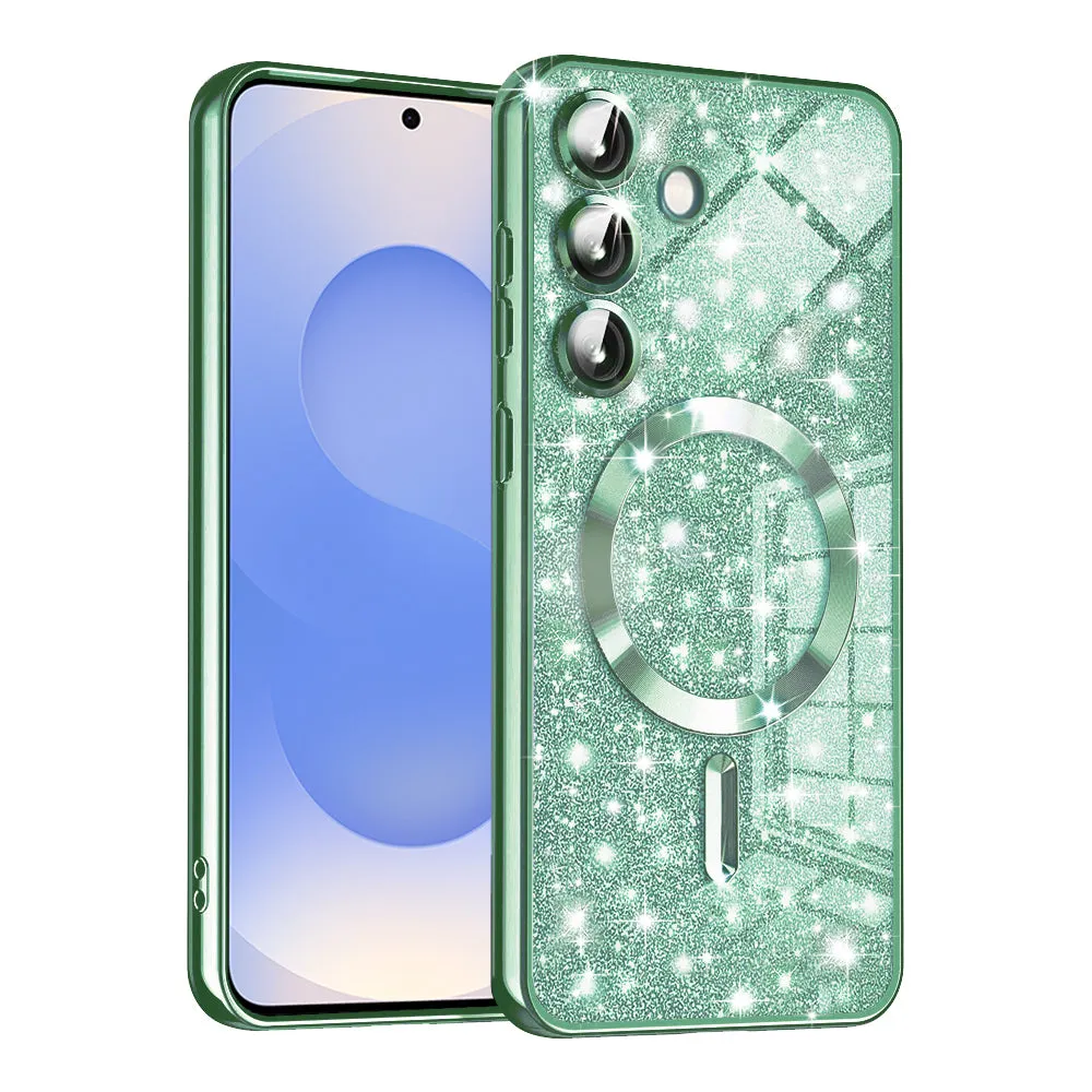 Custodia MagSafe per Samsung Galaxy S25 S931, Techsuit, Luxury Glitter, Verde Chiaro - immagine 1