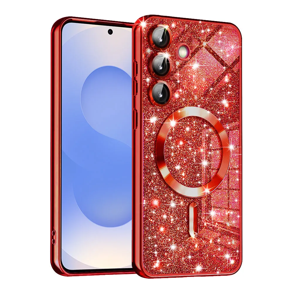 Custodia MagSafe per Samsung Galaxy S25 S931, Techsuit, Luxury Glitter, Rossa - immagine 1