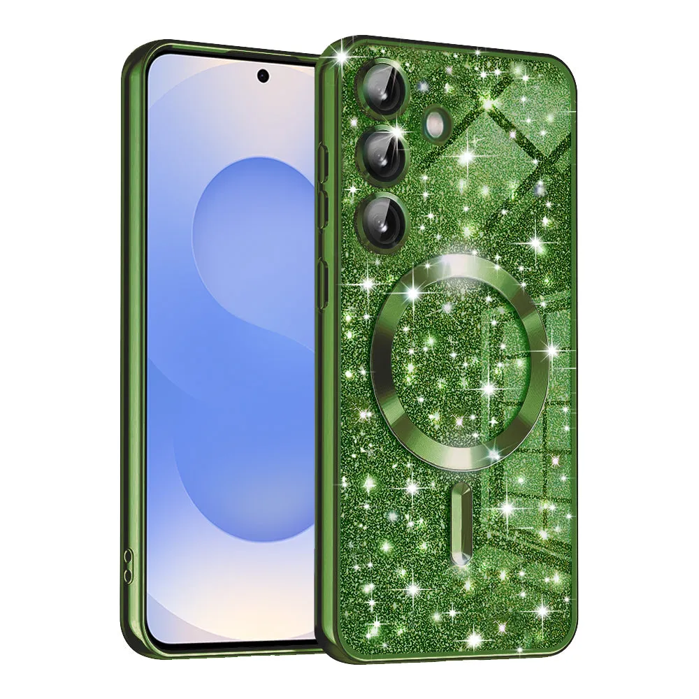 Custodia MagSafe per Samsung Galaxy S25 S931, Techsuit, Luxury Glitter, Verde Scuro - immagine 1