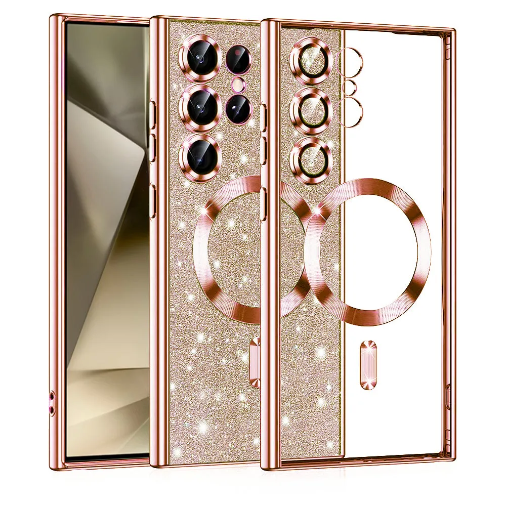 Custodia MagSafe per Samsung Galaxy S24 Ultra S928, Techsuit, Luxury Glitter, Rosa Oro - immagine 1