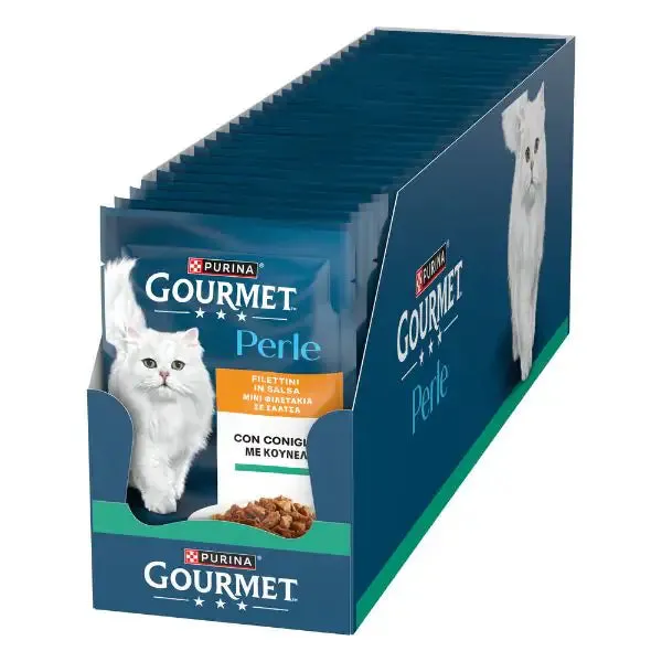 Gourmet le Perle Filettini in Salsa 85 gr Coniglio - confezione da 26 pezzi - Cibo umido per gatti - immagine 1