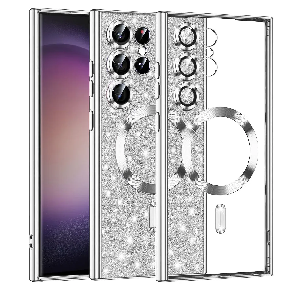 Custodia MagSafe per Samsung Galaxy S23 Ultra S918, Techsuit, Luxury Glitter, Argento - immagine 1