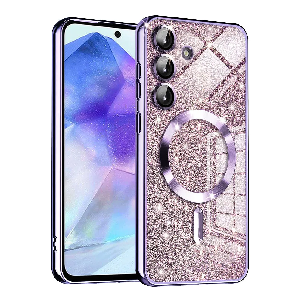 Custodia MagSafe per Samsung Galaxy A55 5G A556, Techsuit, Luxury Glitter, Viola Chiaro - immagine 1
