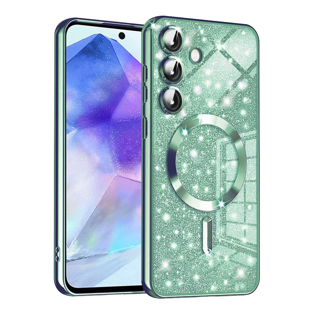 Custodia MagSafe per Samsung Galaxy A55 5G A556, Techsuit, Luxury Glitter, Verde Chiaro - immagine 1
