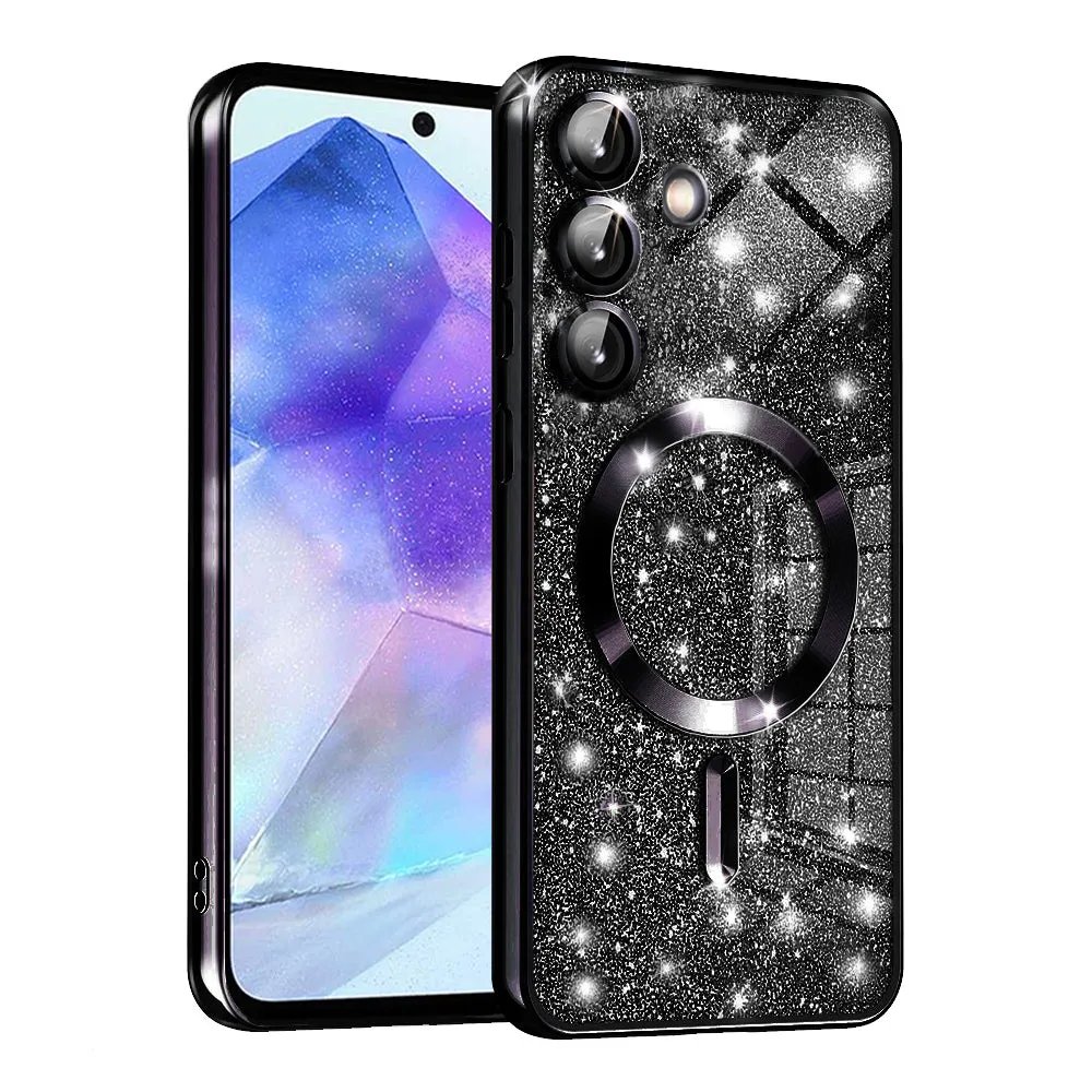 Custodia MagSafe per Samsung Galaxy A55 5G A556, Techsuit, Luxury Glitter, Nera - immagine 1