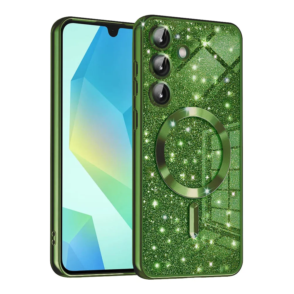 Custodia MagSafe per Samsung Galaxy A16 5G A166 / A16 4G A165, Techsuit, Luxury Glitter, Verde Scuro - immagine 1
