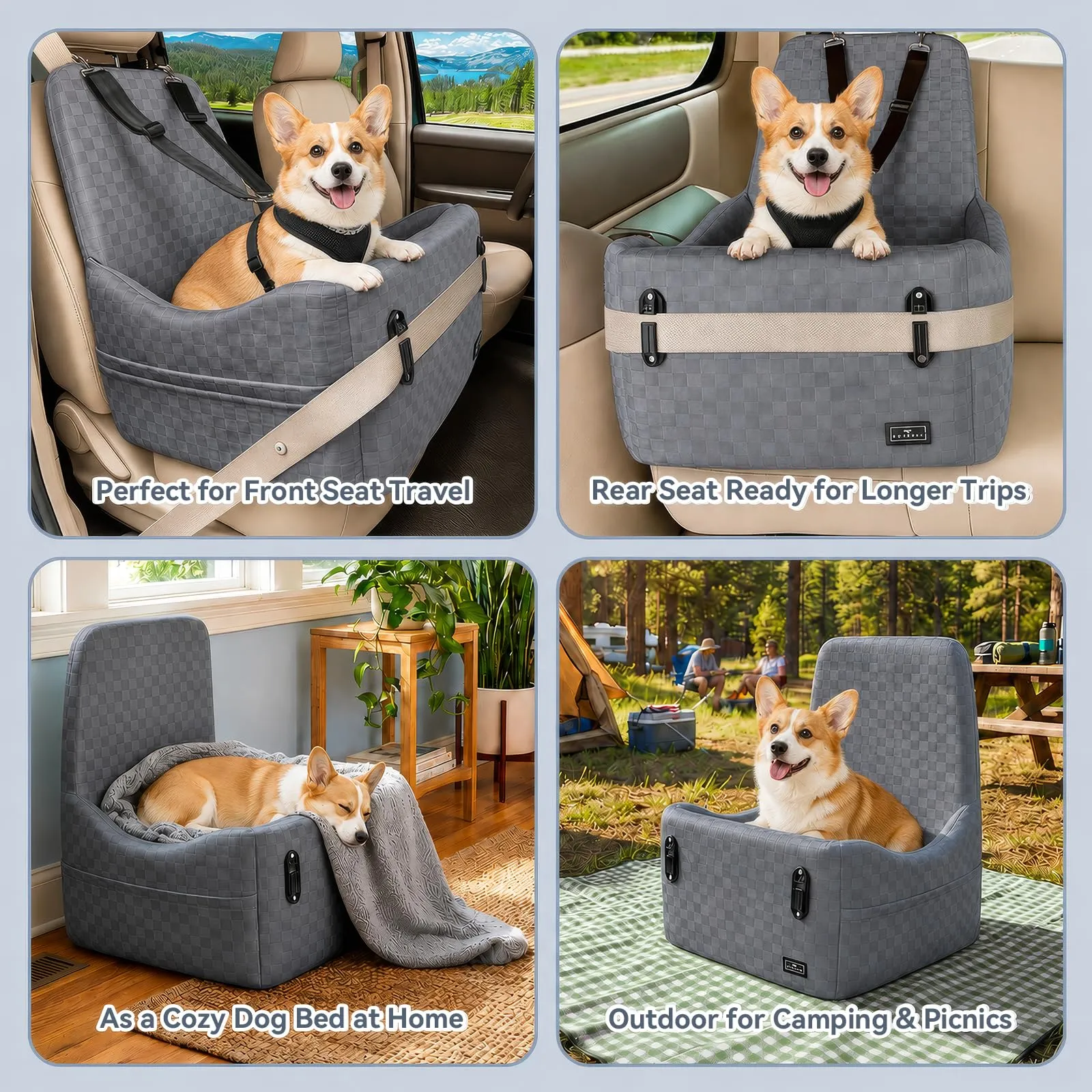 PETSFIT Seggiolino Auto per Cani di Taglia Piccola/Media fino a 15 kg – Sistema di Sicurezza Brevettato, Rialzo con Memory Foam da 13 cm, Sfoderabile e Lavabile, 2 Tasche Portaoggetti (Grigio) - immagine 9