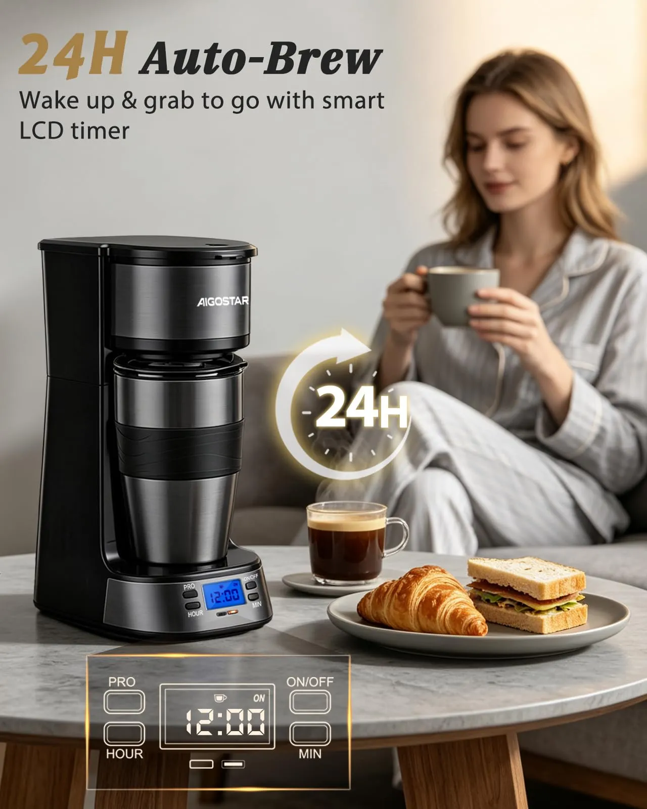 Aigostar Macchina Caffè Americano Programmabile 24H con Tazza Termica 420ml - immagine 3
