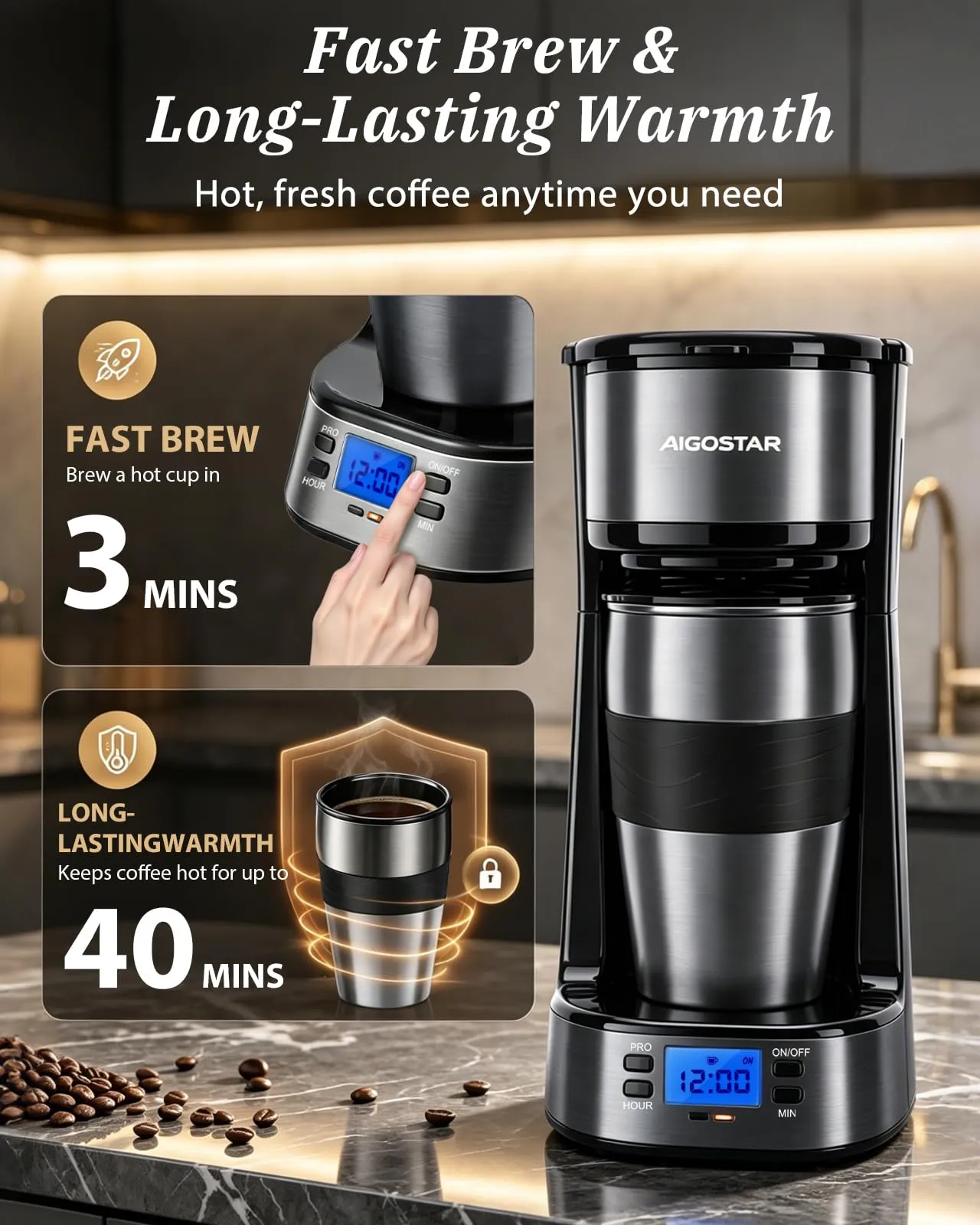 Aigostar Macchina Caffè Americano Programmabile 24H con Tazza Termica 420ml - immagine 4