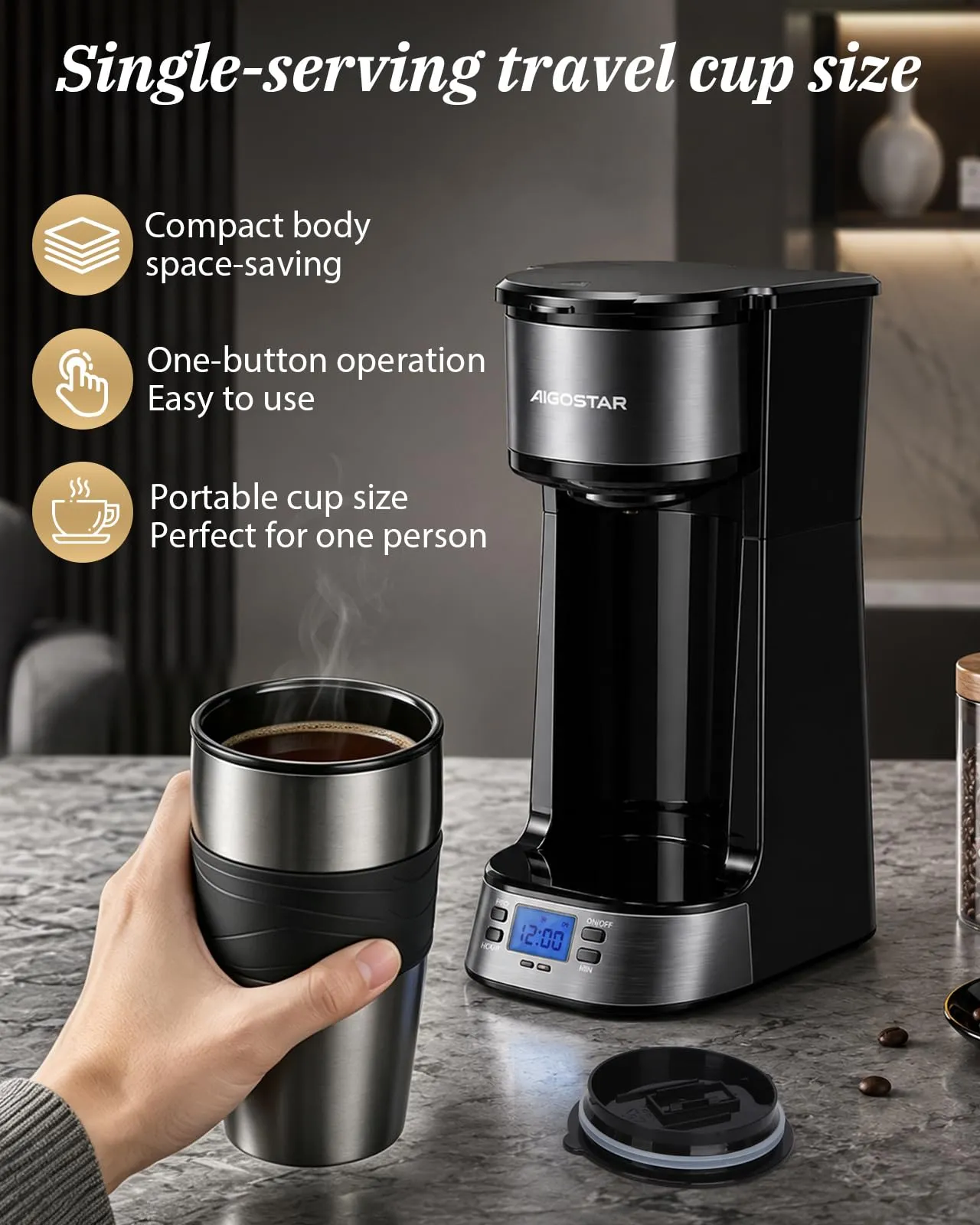 Aigostar Macchina Caffè Americano Programmabile 24H con Tazza Termica 420ml - immagine 7