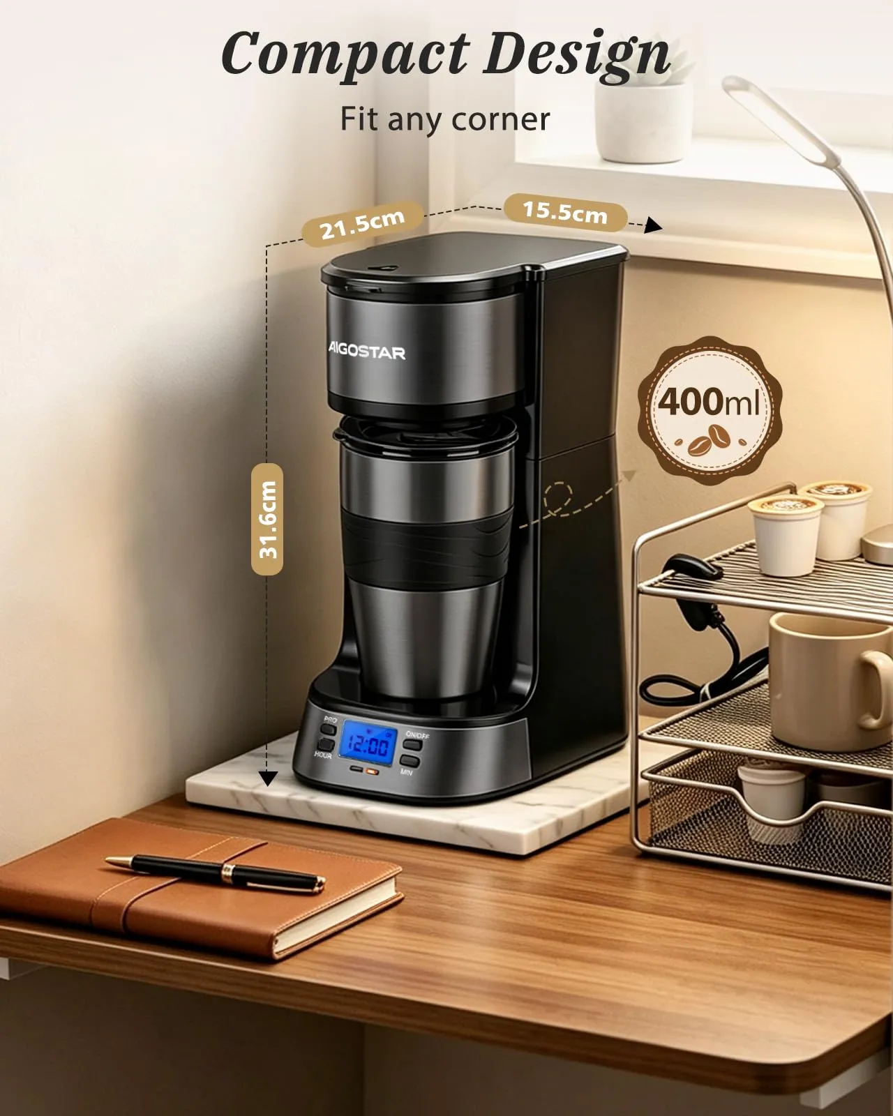 Aigostar Macchina Caffè Americano Programmabile 24H con Tazza Termica 420ml - immagine 9
