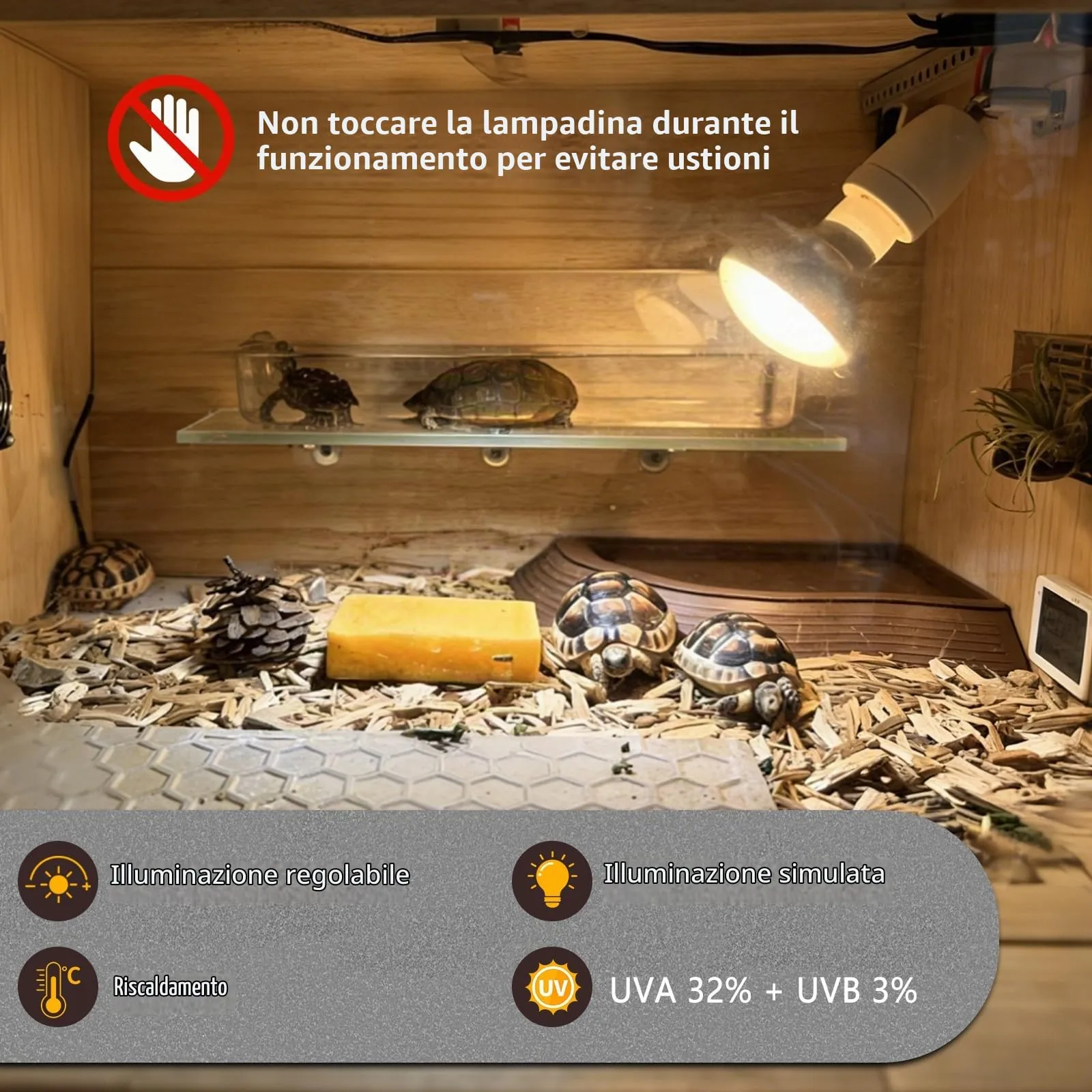 LedWekei 2 pezzi Lampada riscaldante per tartarughe, terrario, 100 W, UVA/UVB, per rettili, con attacco E27, adatta per tartarughe, draghi barbuti, lucertole e serpenti - immagine 4