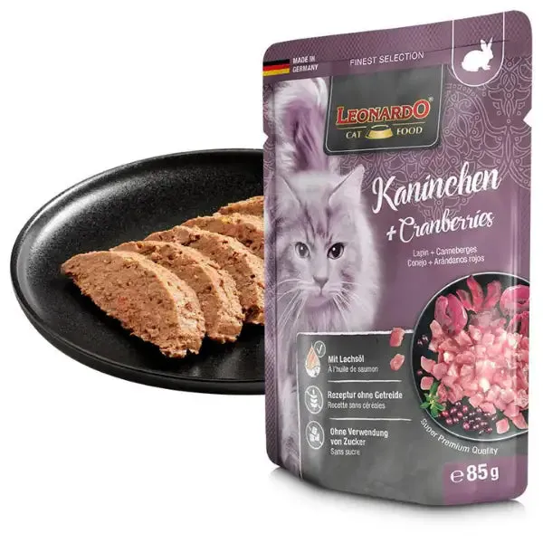 Leonardo Cat food Adult Finest Selection Grain Free 85 gr Coniglio e mirtilli - confezione da 16 pezzi - Cibo umido per gatti - immagine 1