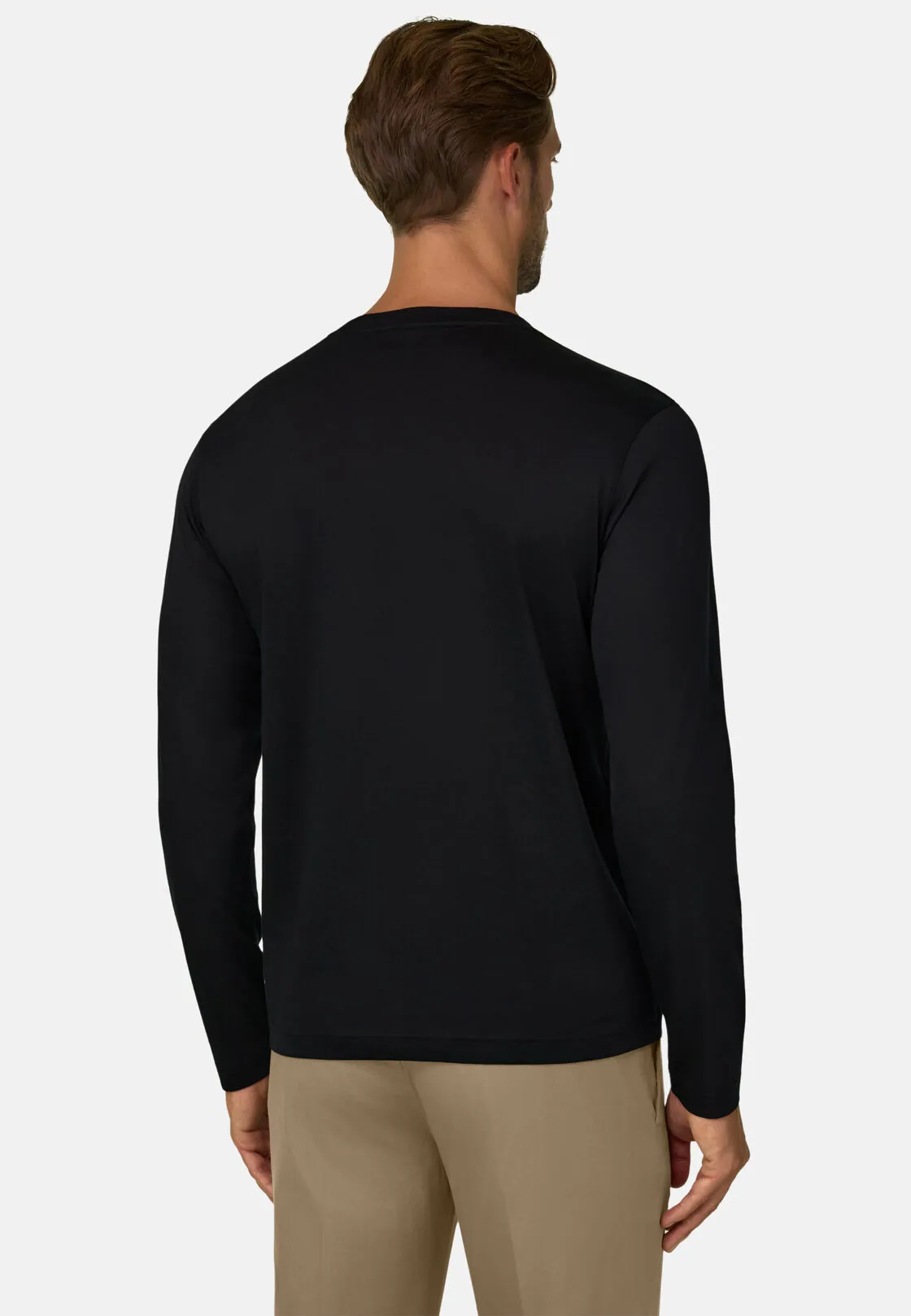 Boggi, T-shirt In Jersey Di Cotone Pima Maniche Lunghe, Uomo, Nero, Taglia: M - immagine 4