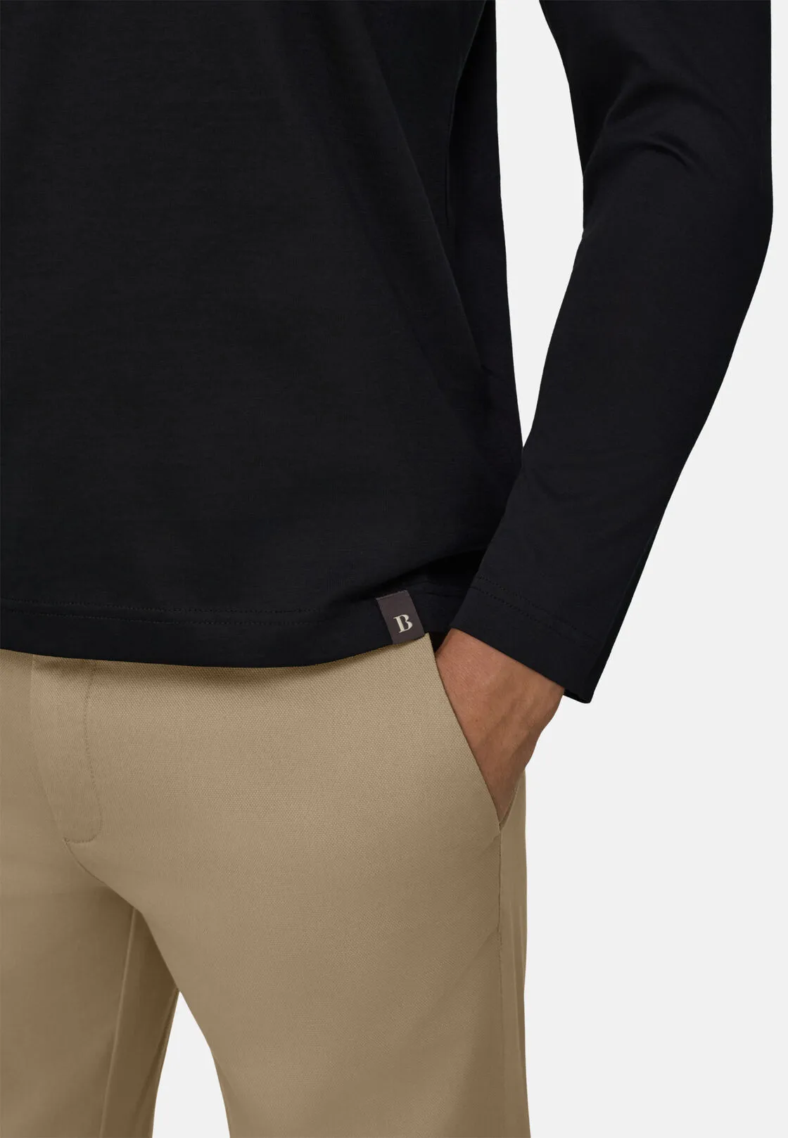 Boggi, T-shirt In Jersey Di Cotone Pima Maniche Lunghe, Uomo, Nero, Taglia: XXL - immagine 3