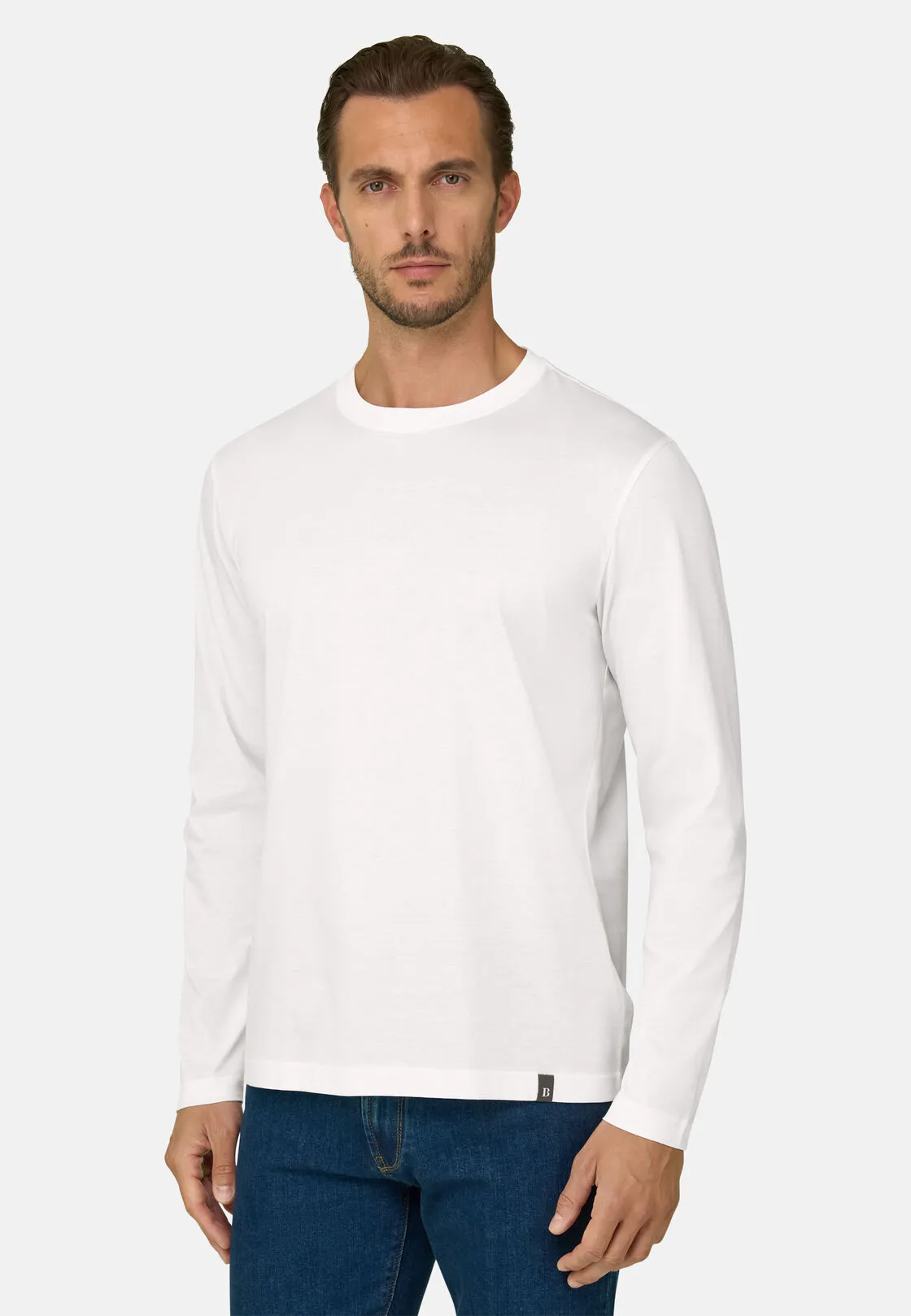 Boggi, T-shirt In Jersey Di Cotone Pima Maniche Lunghe, Uomo, Bianco, Taglia: M - immagine 1