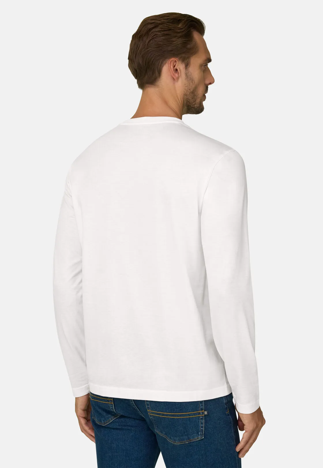 Boggi, T-shirt In Jersey Di Cotone Pima Maniche Lunghe, Uomo, Bianco, Taglia: M - immagine 4