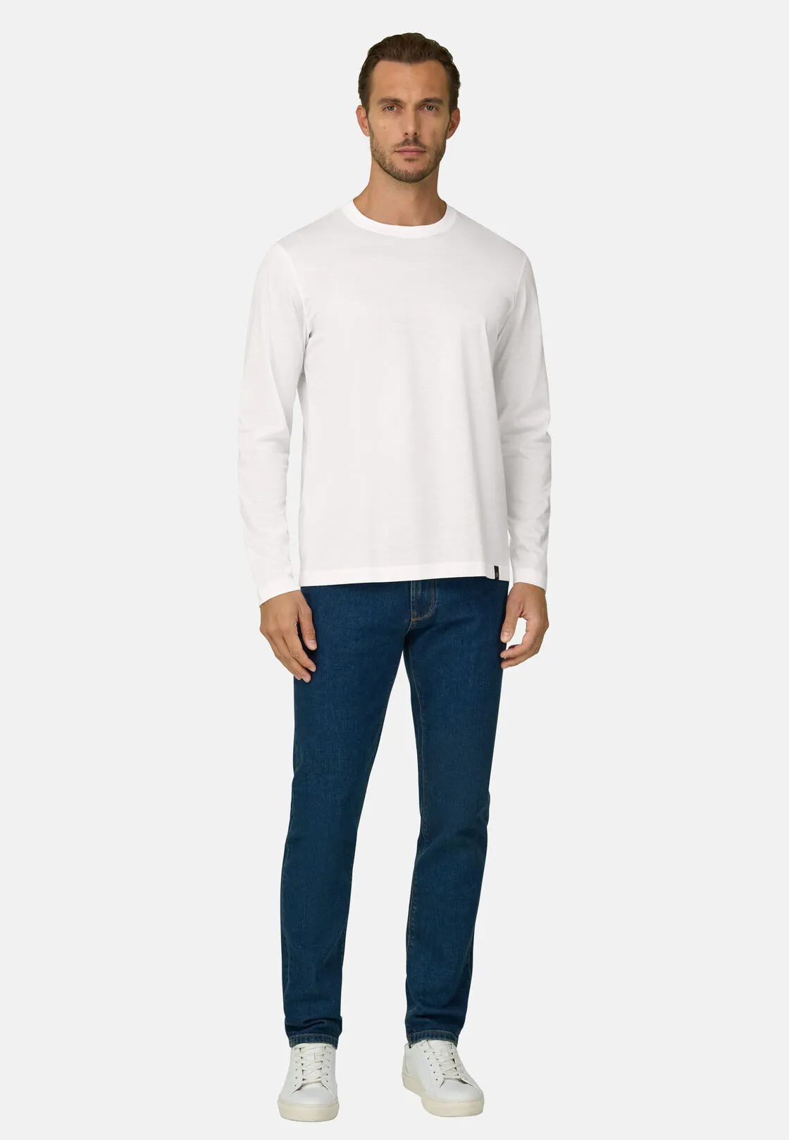 Boggi, T-shirt In Jersey Di Cotone Pima Maniche Lunghe, Uomo, Bianco, Taglia: XXL - immagine 2