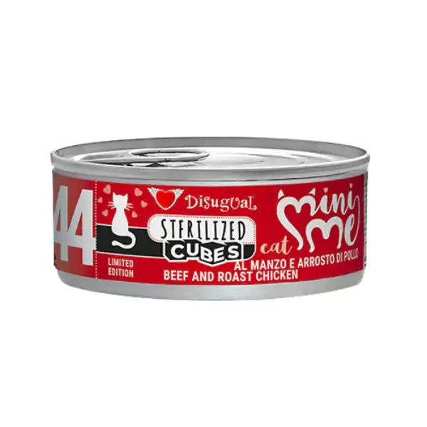 Disugual MiniMe Cat Adult Sterilizzati Cubes 85 gr Manzo con cubetti di arrosto di pollo - confezione da 12 pezzi - Cibo umido per gatti - immagine 1