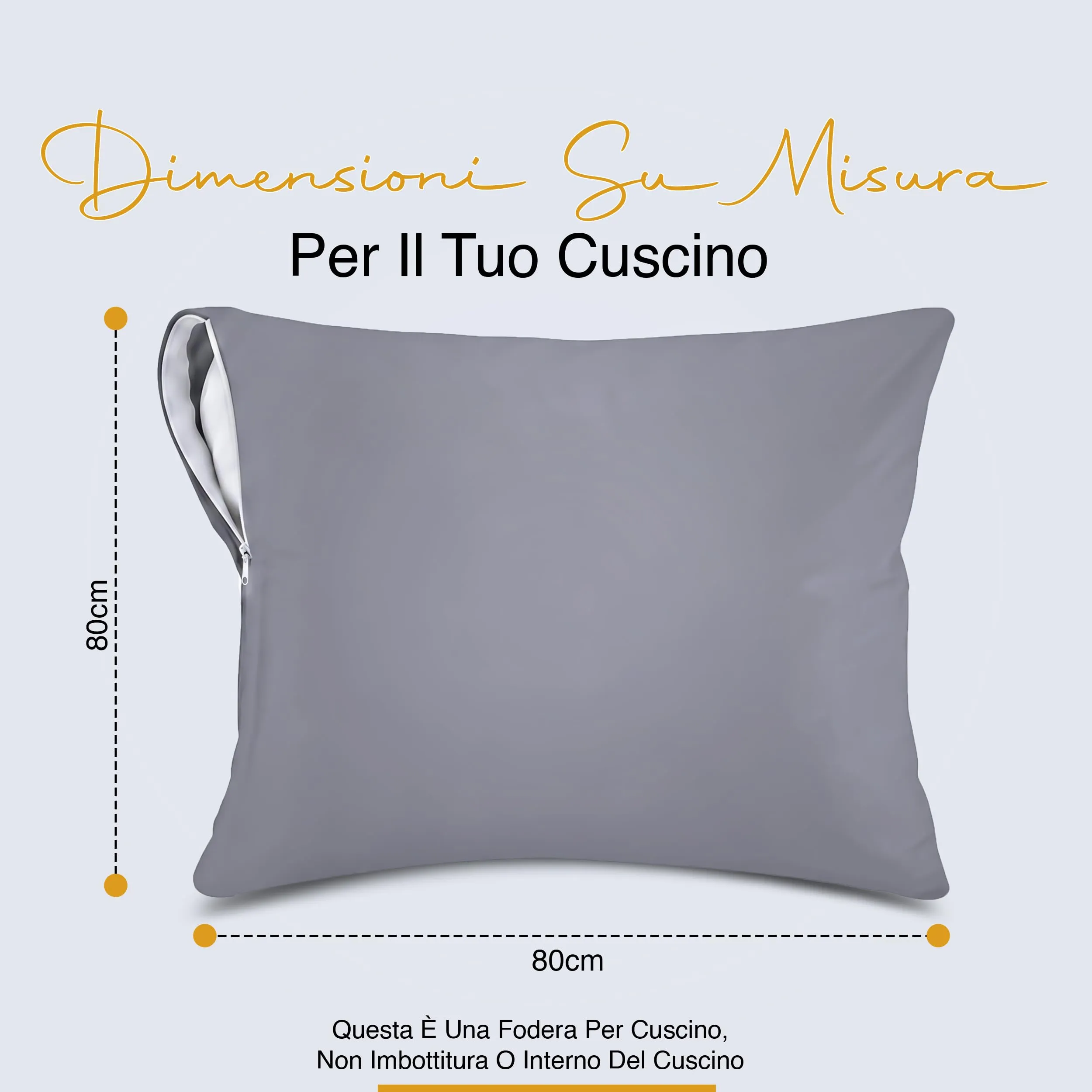 Copricuscini Impermeabili Con Cerniera Grigi 80 x 80 cm, Set Di 2, Anti Cimici - immagine 2