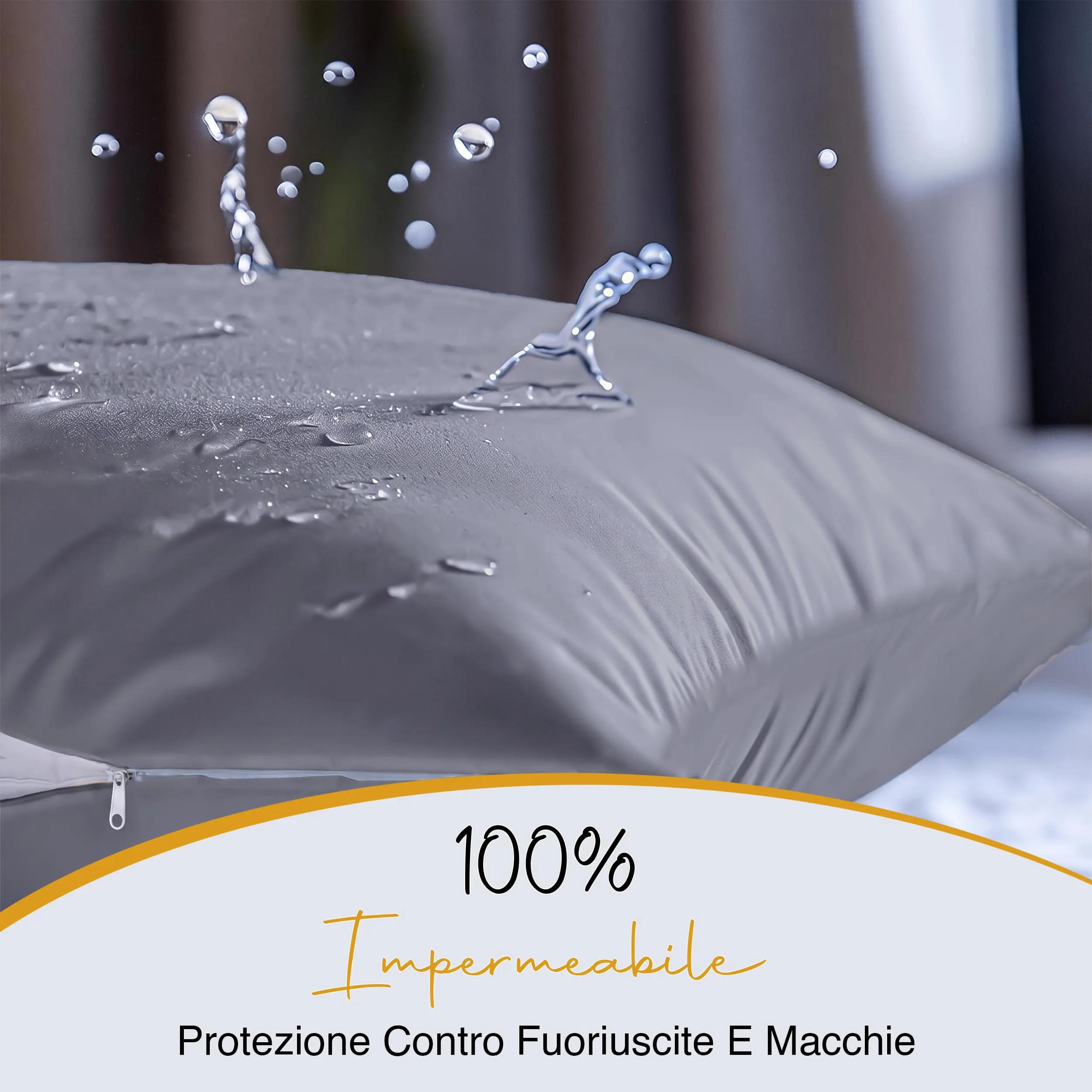 Copricuscini Impermeabili Con Cerniera Grigi 80 x 80 cm, Set Di 2, Anti Cimici - immagine 4