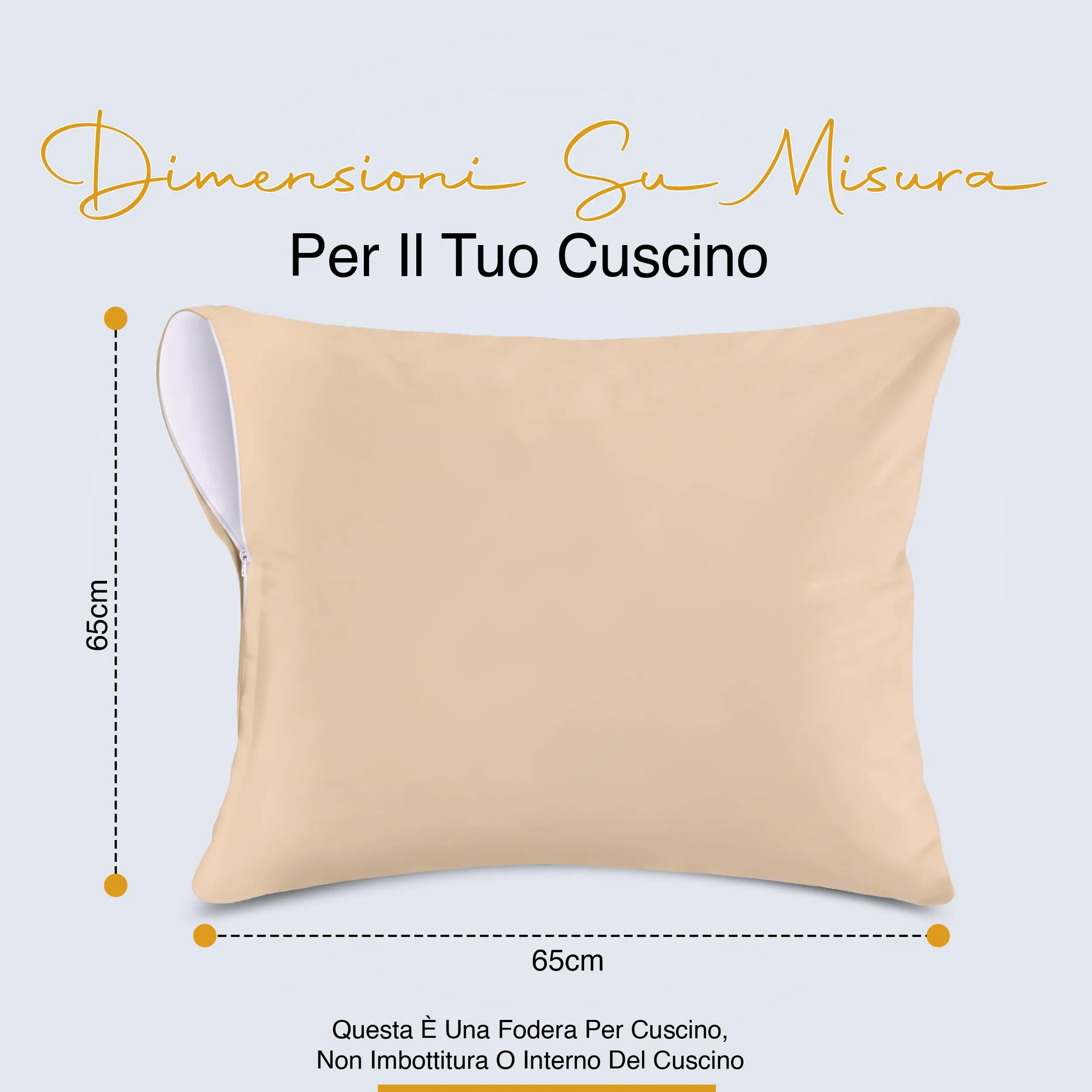 Copricuscini Impermeabili Con Cerniera Beige 65 x 65 cm, Set Di 2, Anti Cimici - immagine 2