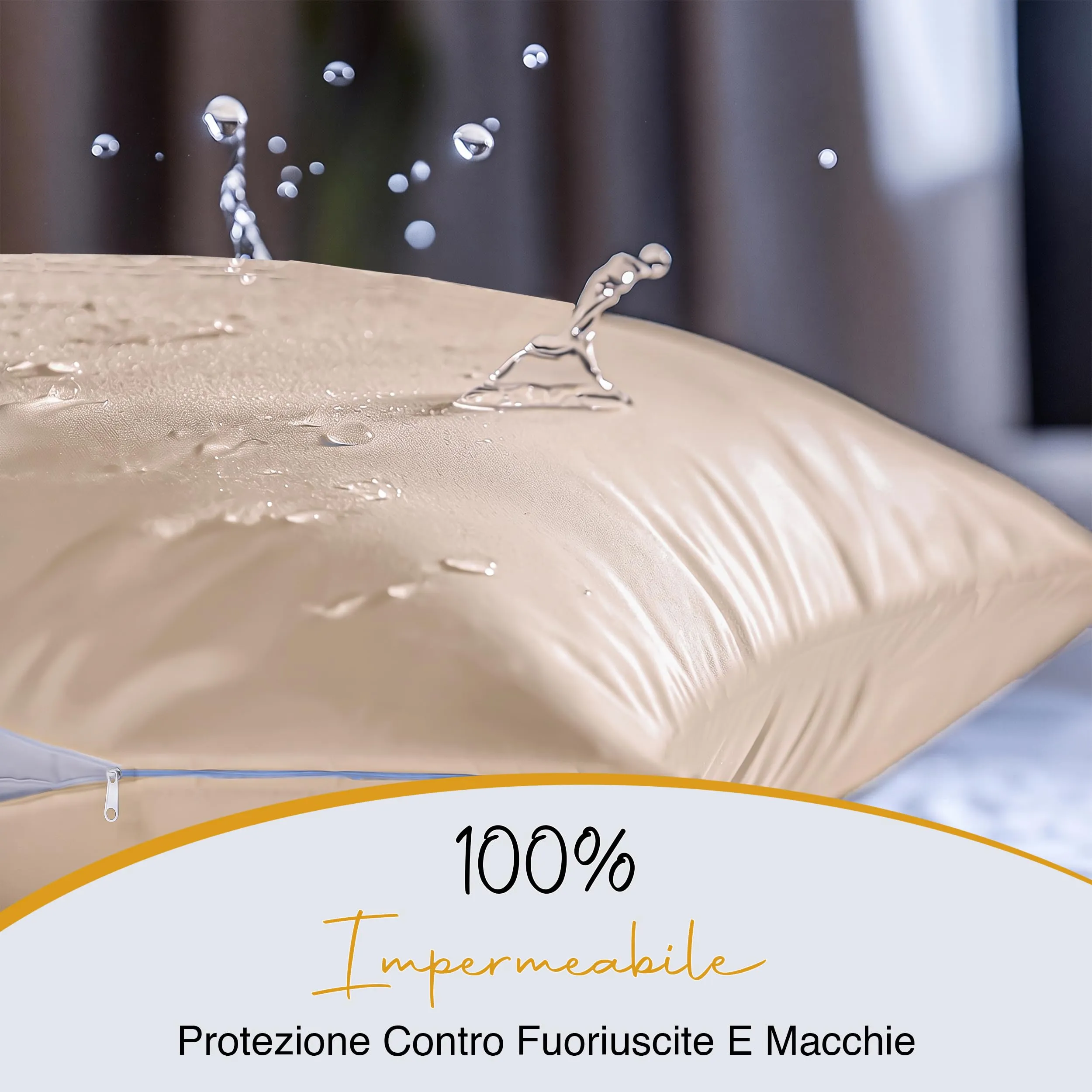Copricuscini Impermeabili Con Cerniera Beige 65 x 65 cm, Set Di 2, Anti Cimici - immagine 4